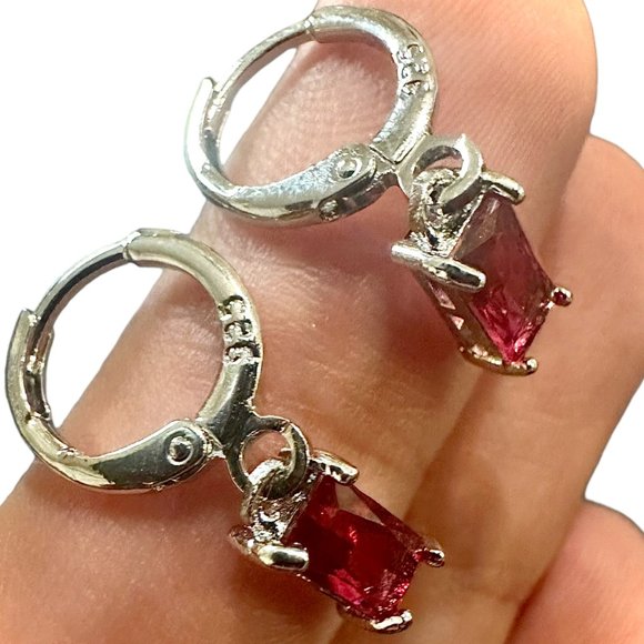 Ruby Earrings Sterling Silver 925 Dangle Earrings for Women lab-created Gift - Picture 7 of 9